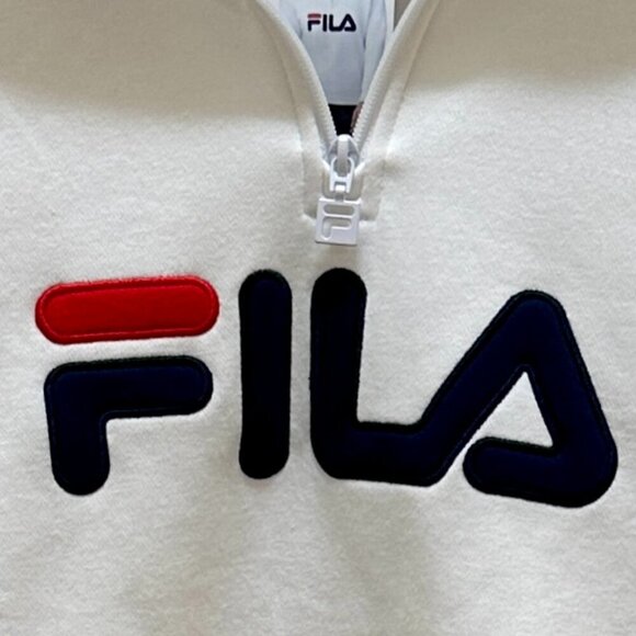 Fila Women's Fleece Pullover Sweatshirt Size S White With Blue Activewear Retro - Picture 6 of 13